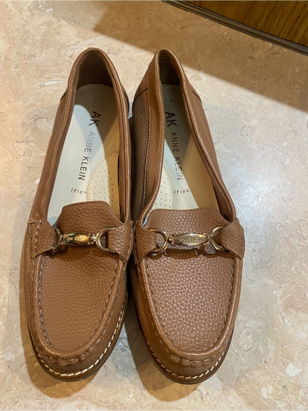 Anne Klein Tan Leather Bit-Accent Loafers